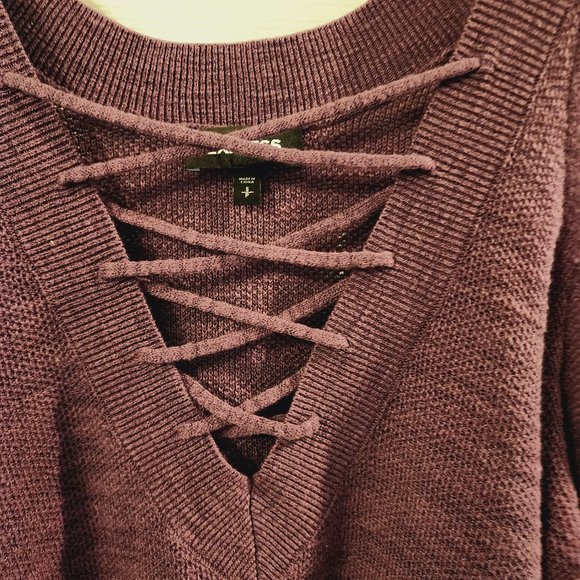 Express Cold Shoulder Lace Up Purple Reversible Sweater Size S - Picture 6 of 11